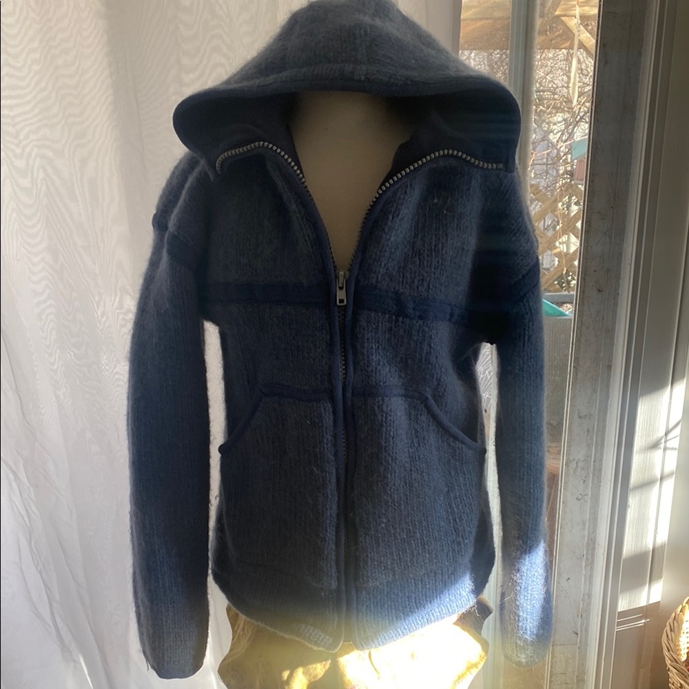 Blue Zip up with Hood and Zipper